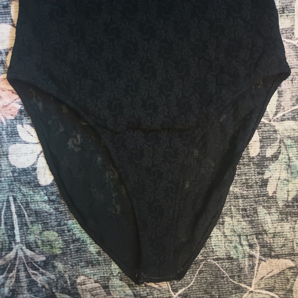 The Limited Womens Sheer Lace Bodysuit Large Black Nylon Whimsigoth Fairy Grunge - Picture 3 of 9